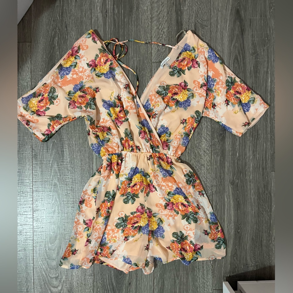 floral peach romper